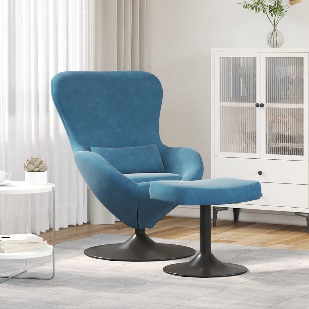 Æg Stol med Fodskammel with Footstool Blå Fløjl