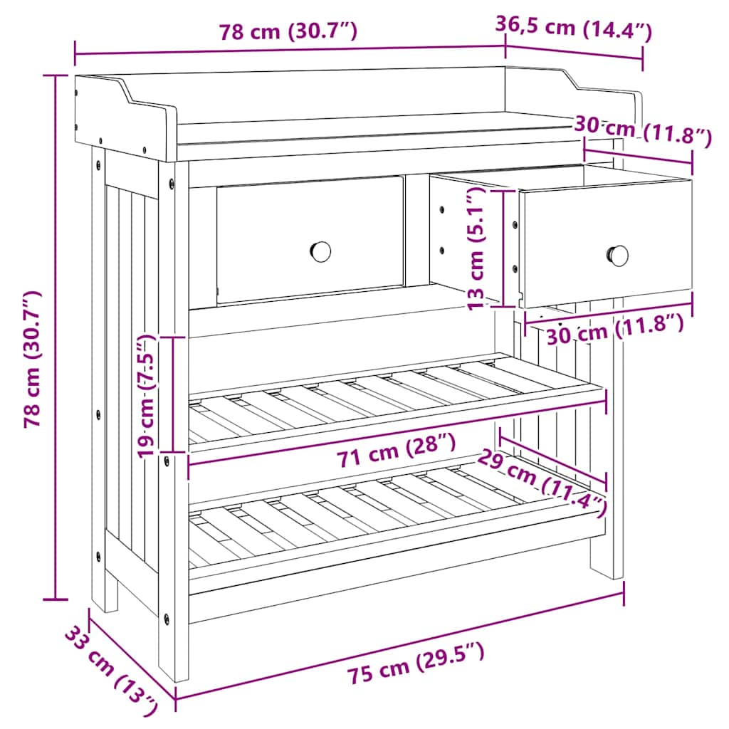 Havekabinet Naturfarvet 78 x 36,5 x 78 cm Massivt Akacietræ
