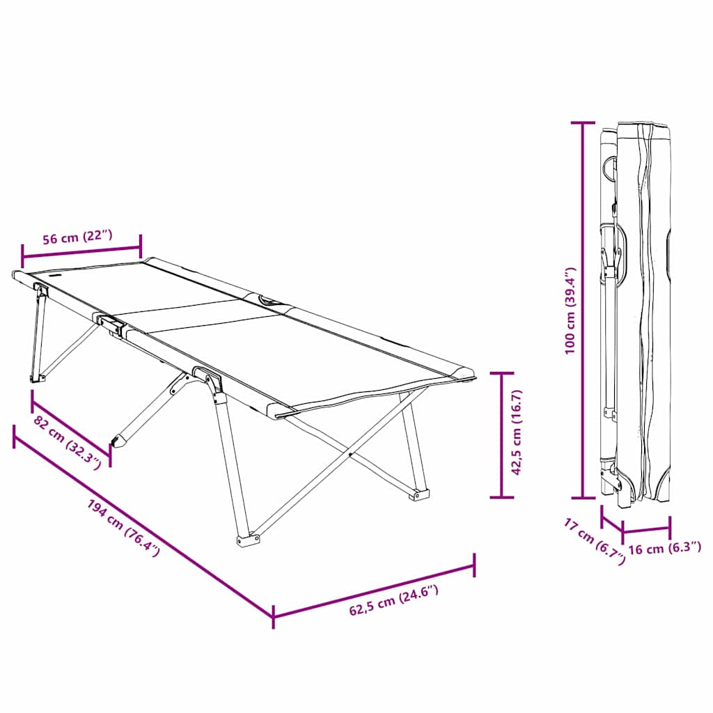Foldende Camping Seng Sort 194 x 62,5 x 42,5 cm Oxford og Stål