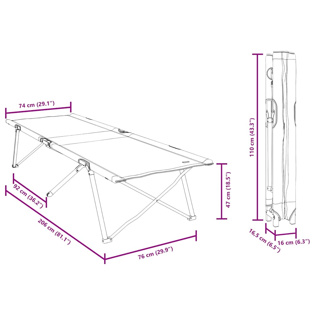 Foldende Camping Seng Grøn 206 x 76 x 74 cm Oxford og Stål