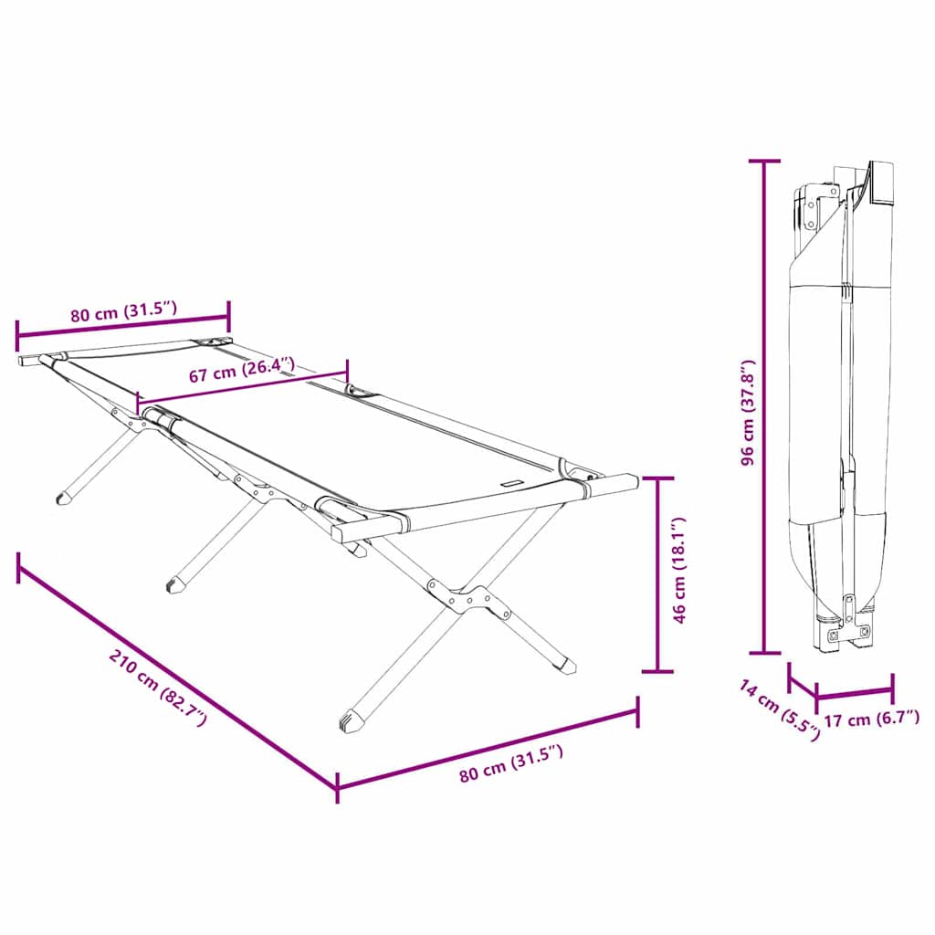 Foldende Camping Seng Grå 210 x 80 x 46 cm Oxford stof
