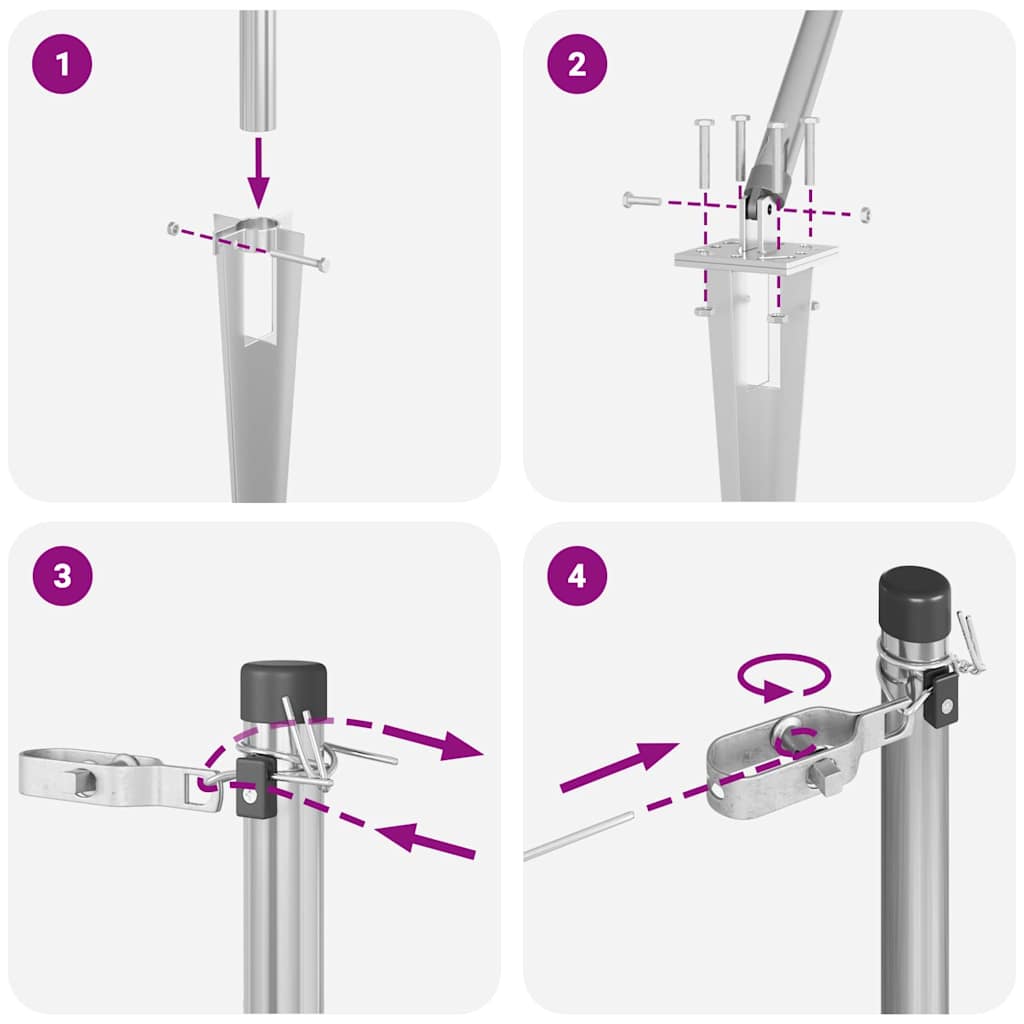 Jordspidse hegnspost 7 stk. Sølv Pulverlakeret stål