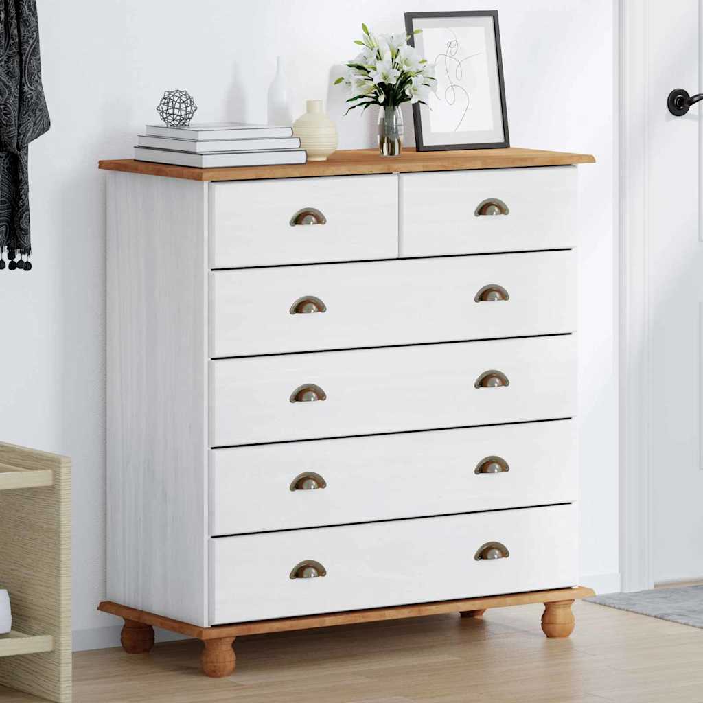 Skuffeskab ASKIM Hvid 91 x 40 x 95,5 cm Massiv fyrretræ