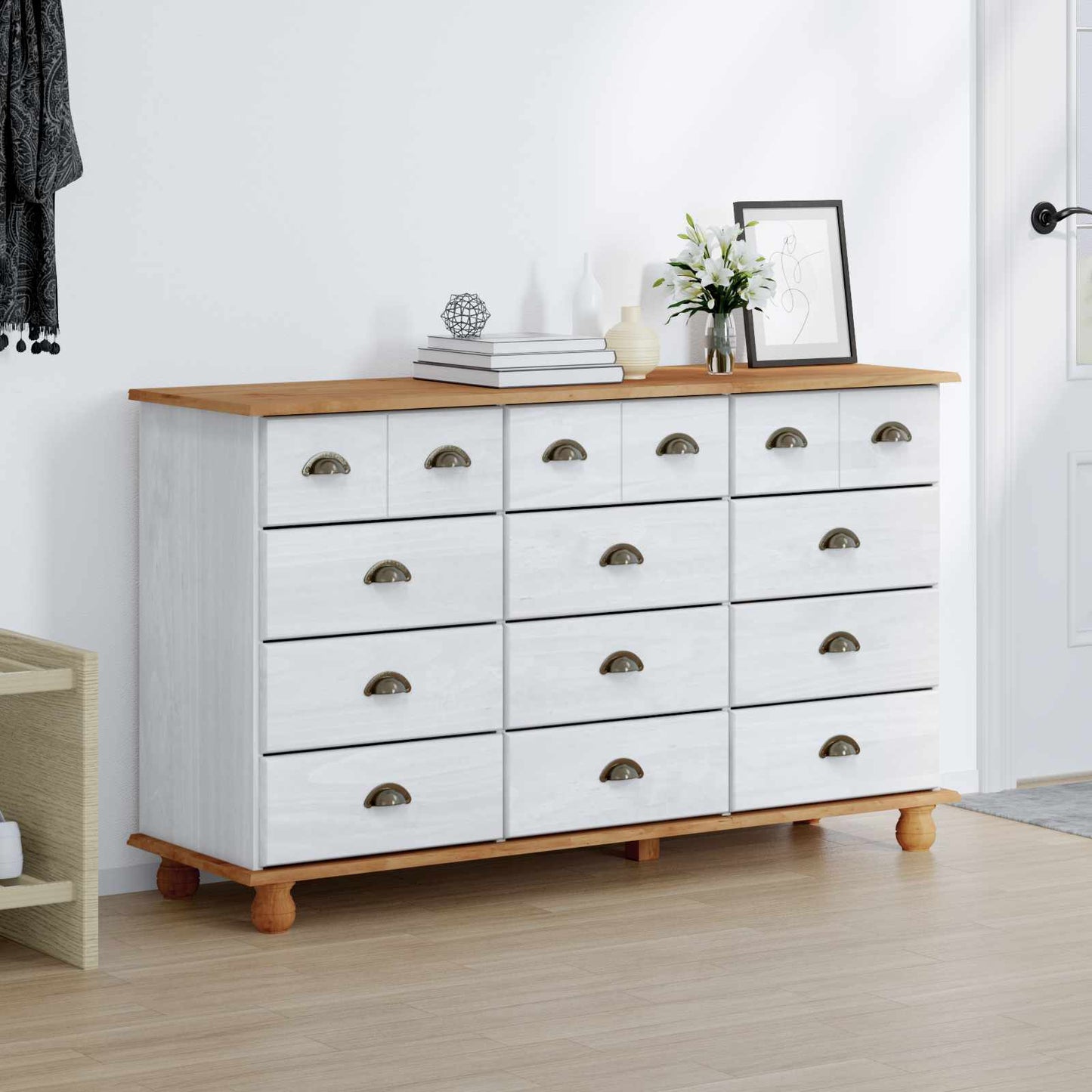 Skuffeskab ASKIM Hvid 79 x 40 x 133,5 cm Massiv fyrretræ