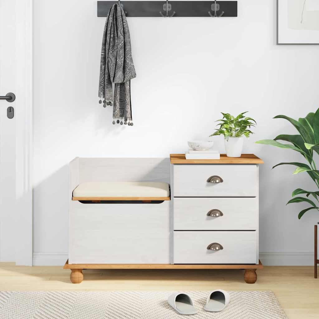 Opbevaringsbænk ASKIM Hvid 100 x 39 x 62 cm Massiv fyrretræ