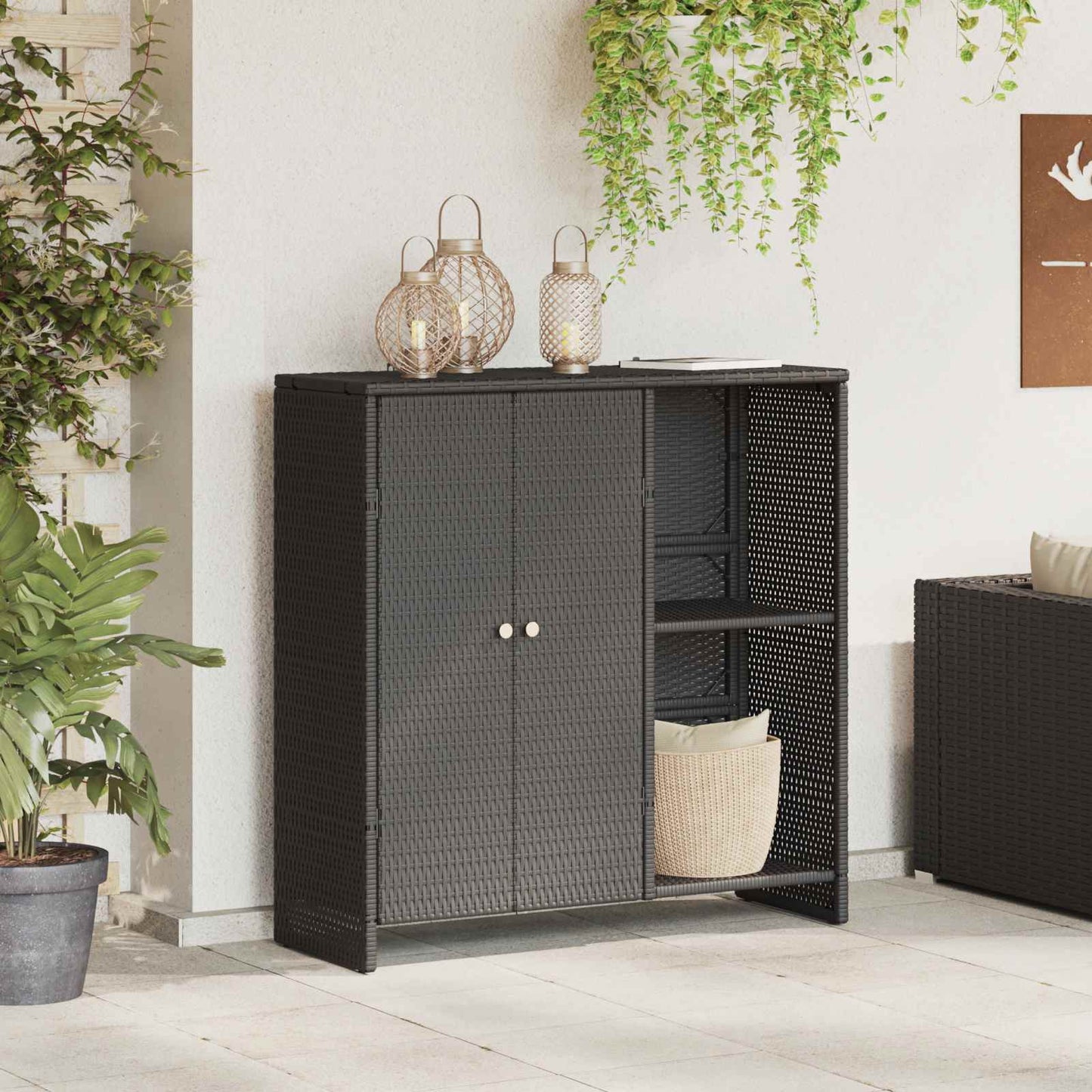 Opbevaringsskab med hylde med dør Sort 100 x 36 x 102 cm Rattan