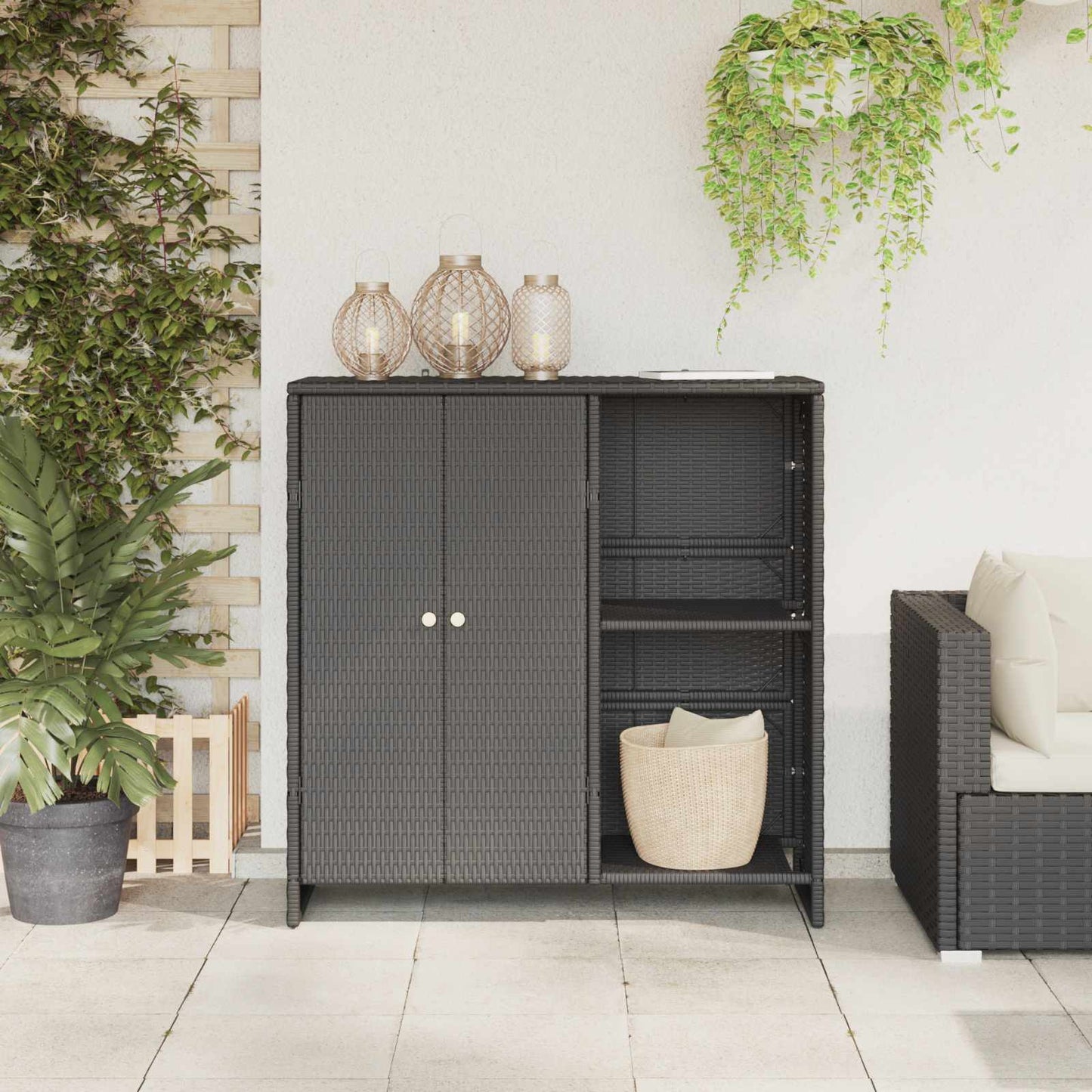 Opbevaringsskab med hylde med dør Sort 100 x 36 x 102 cm Rattan