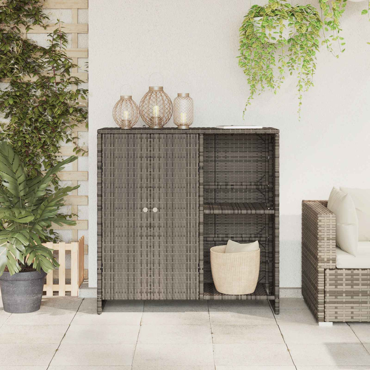 Opbevaringsskab med hylde med dør Grå 100 x 36 x 102 cm Rattan