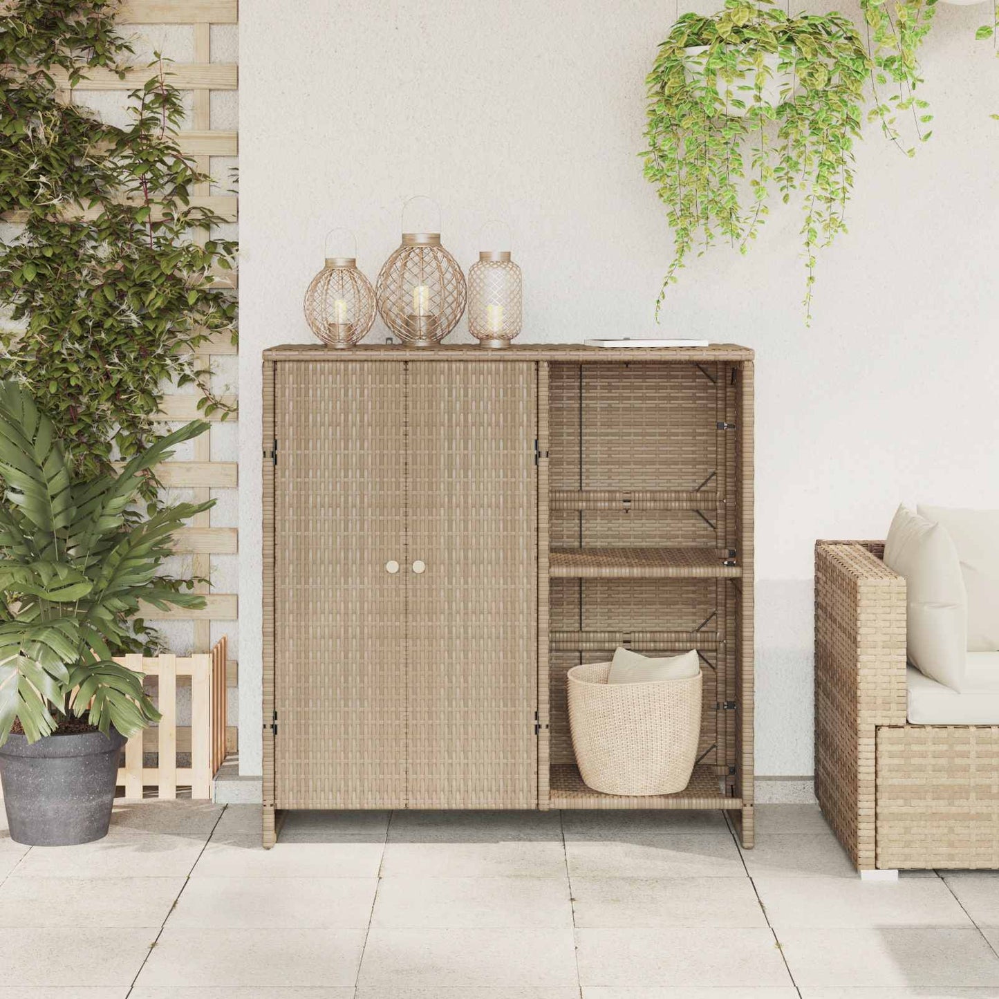 Opbevaringsskab med hylde Beige 100 x 36 x 102 cm Rattan