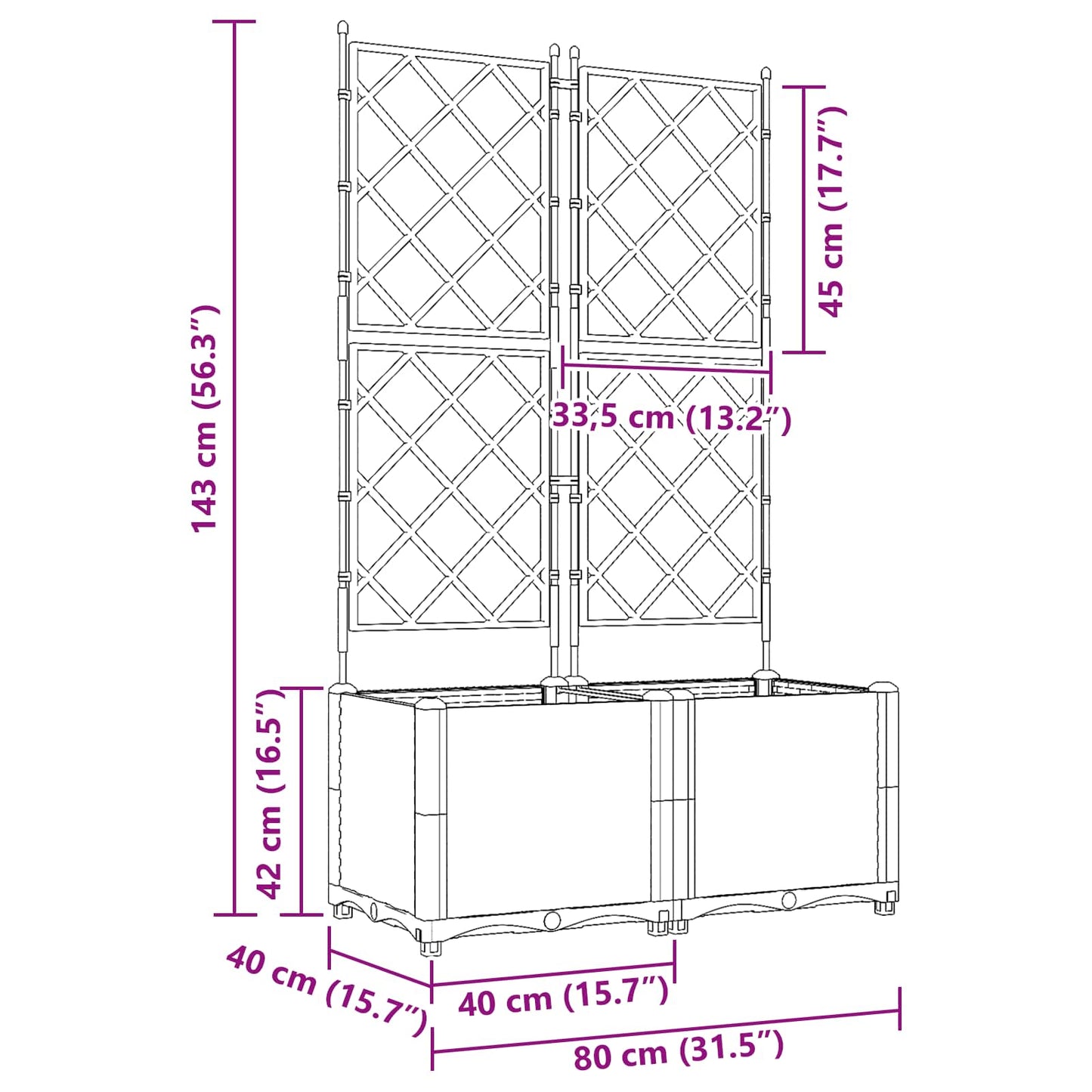 Have Blomsterkrukke 2 stk. Brun 80 x 40 x 143 cm PP