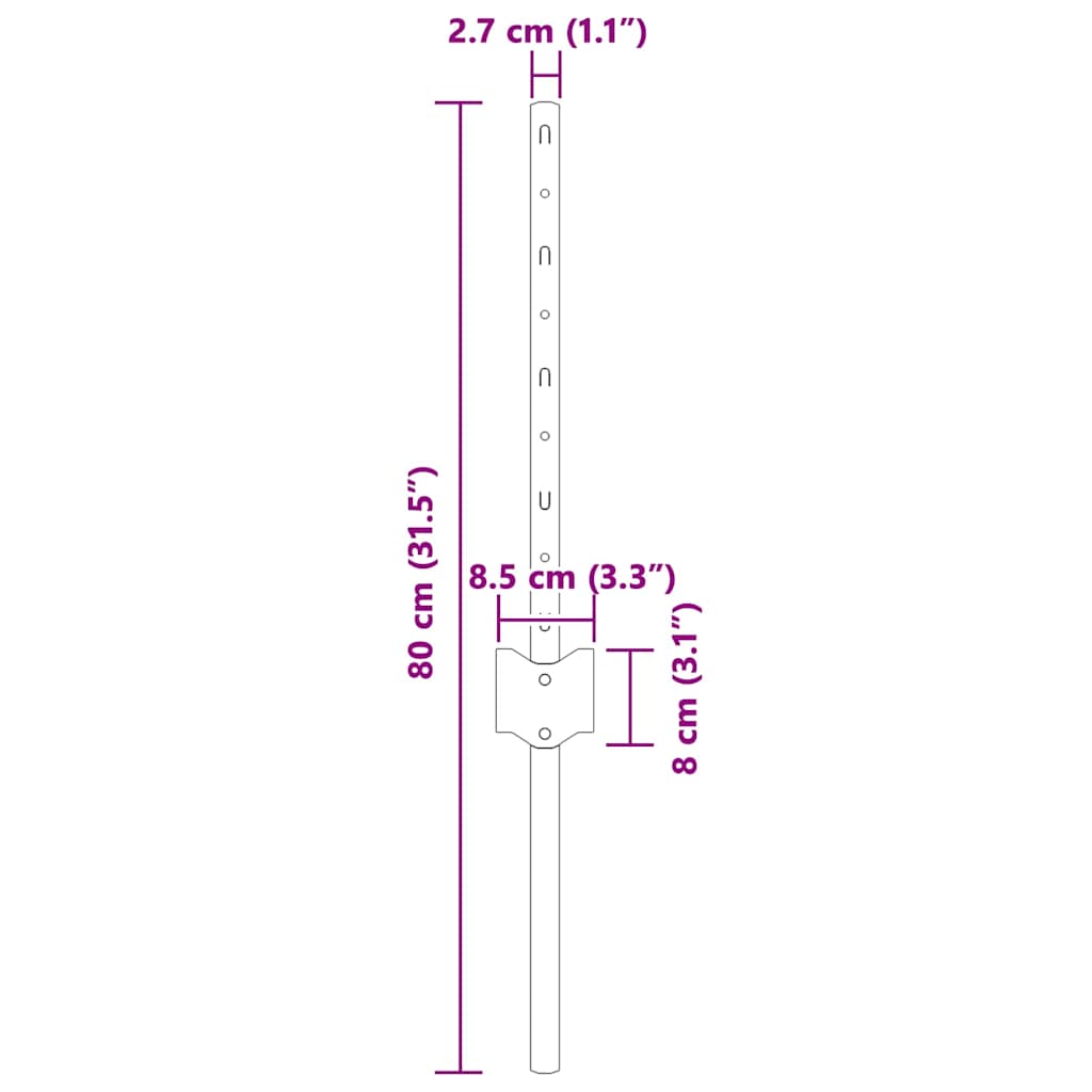 Einbetonierter Zaunpfosten 5 stk. Grå 80 cm Pulverlakeret stål