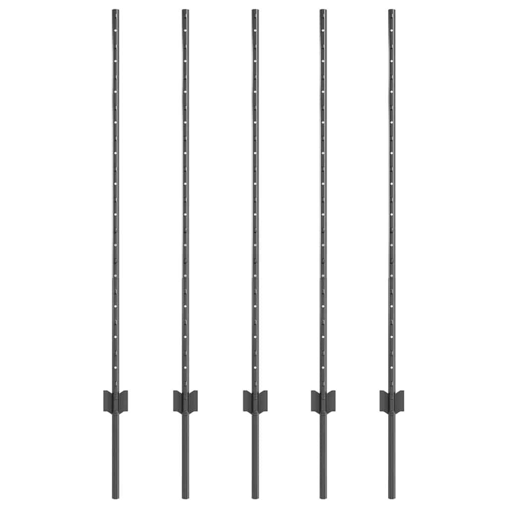 Einbetonierter Zaunpfosten 5 stk. Grå 160 cm Pulverlakeret stål