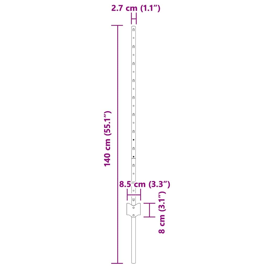 Einbetonierter Zaunpfosten 5 stk. Sølv 140 cm