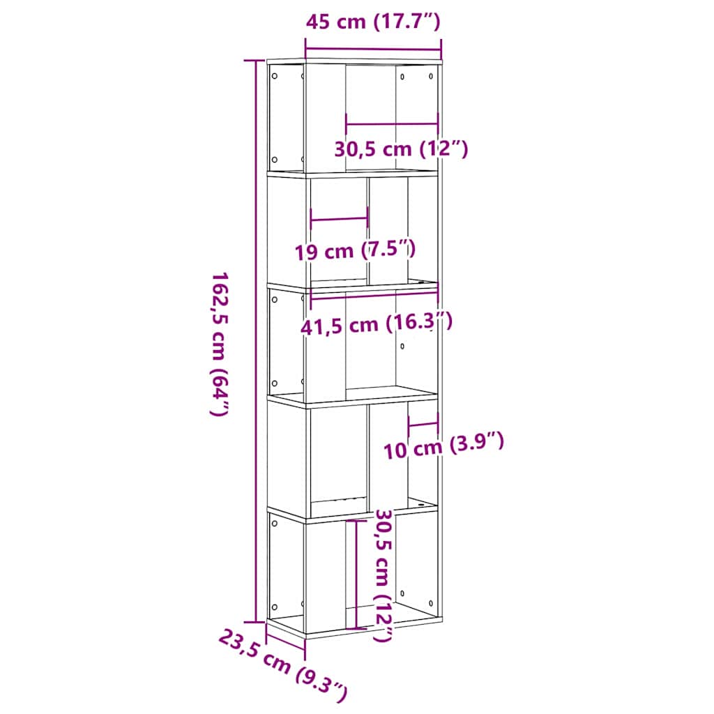 Bogreol 5.0 niveauer 45 x 23,5 x 162,5 cm Sort eg