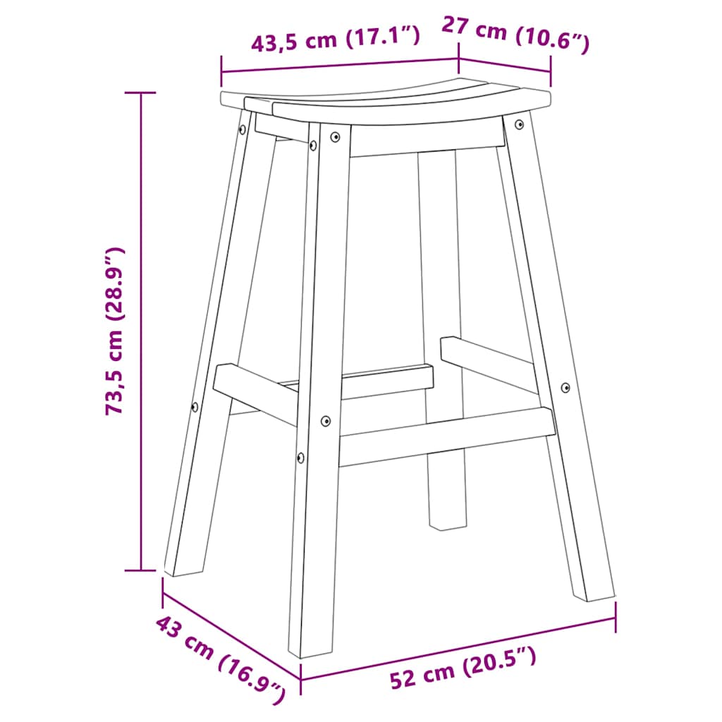 Barbænk 2 stk. Hvid 52 x 43 x 73,5 cm HDPE