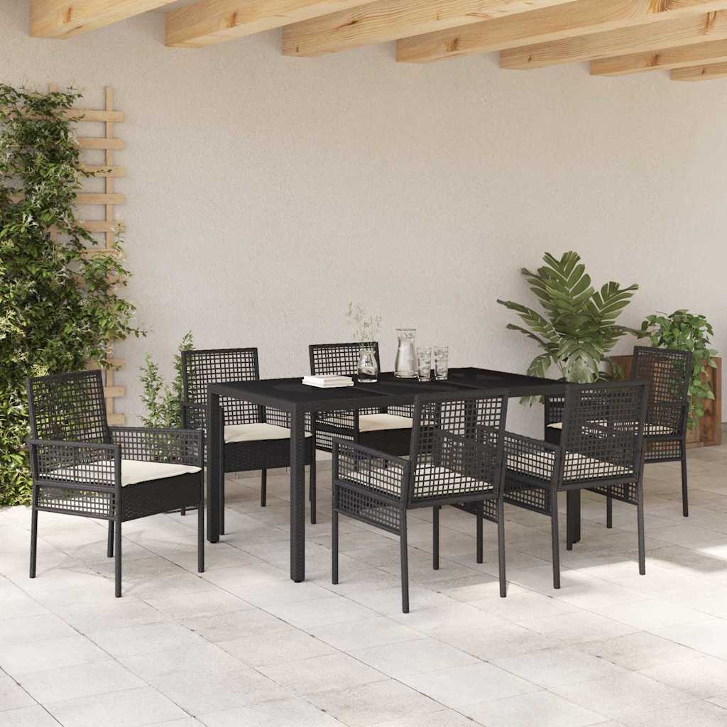Have Spisebordssæt 7 stk. Sort polyrattan