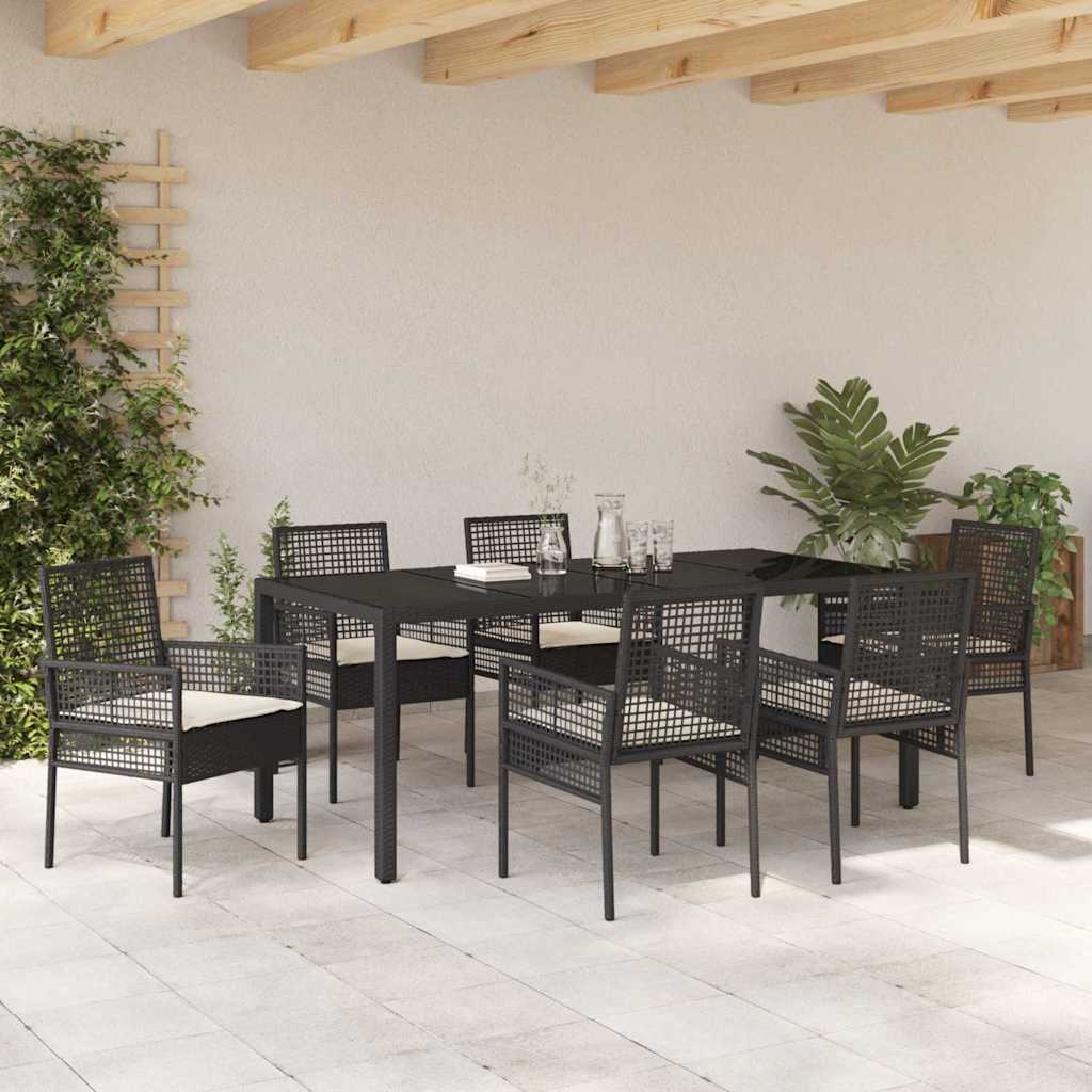 Have Spisebordssæt 7 stk. Sort polyrattan