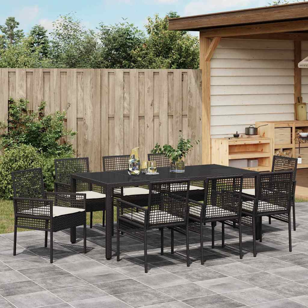 Have Spisebordssæt 9 stk. Sort polyrattan