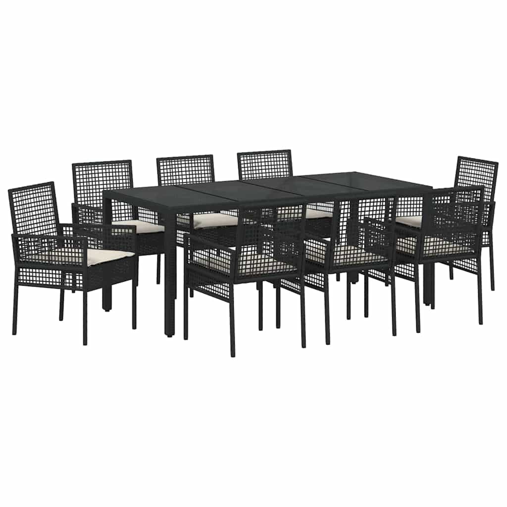 Have Spisebordssæt 9 stk. Sort polyrattan