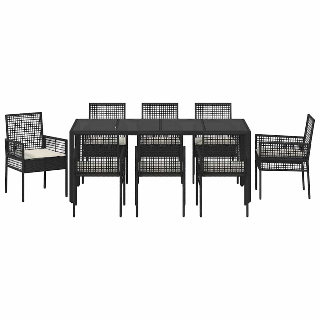 Have Spisebordssæt 9 stk. Sort polyrattan