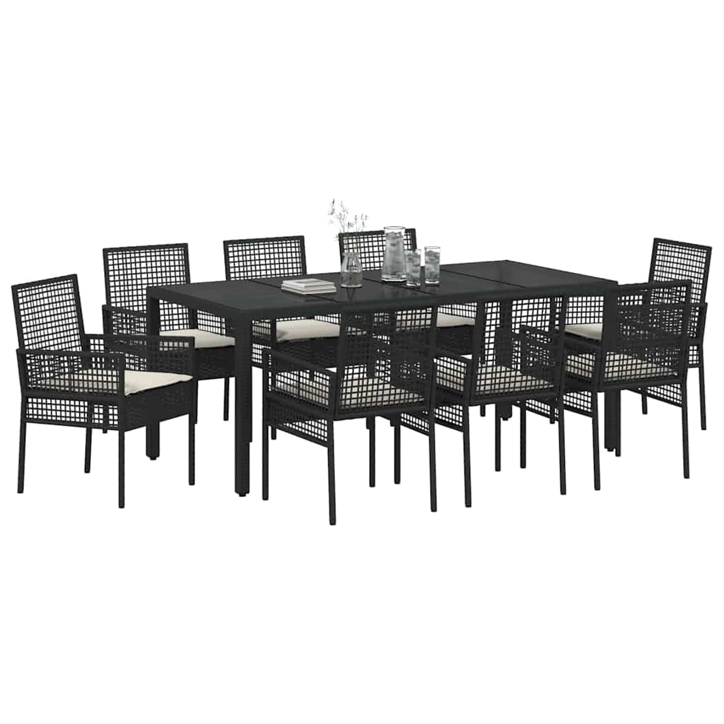 Have Spisebordssæt 9 stk. Sort polyrattan