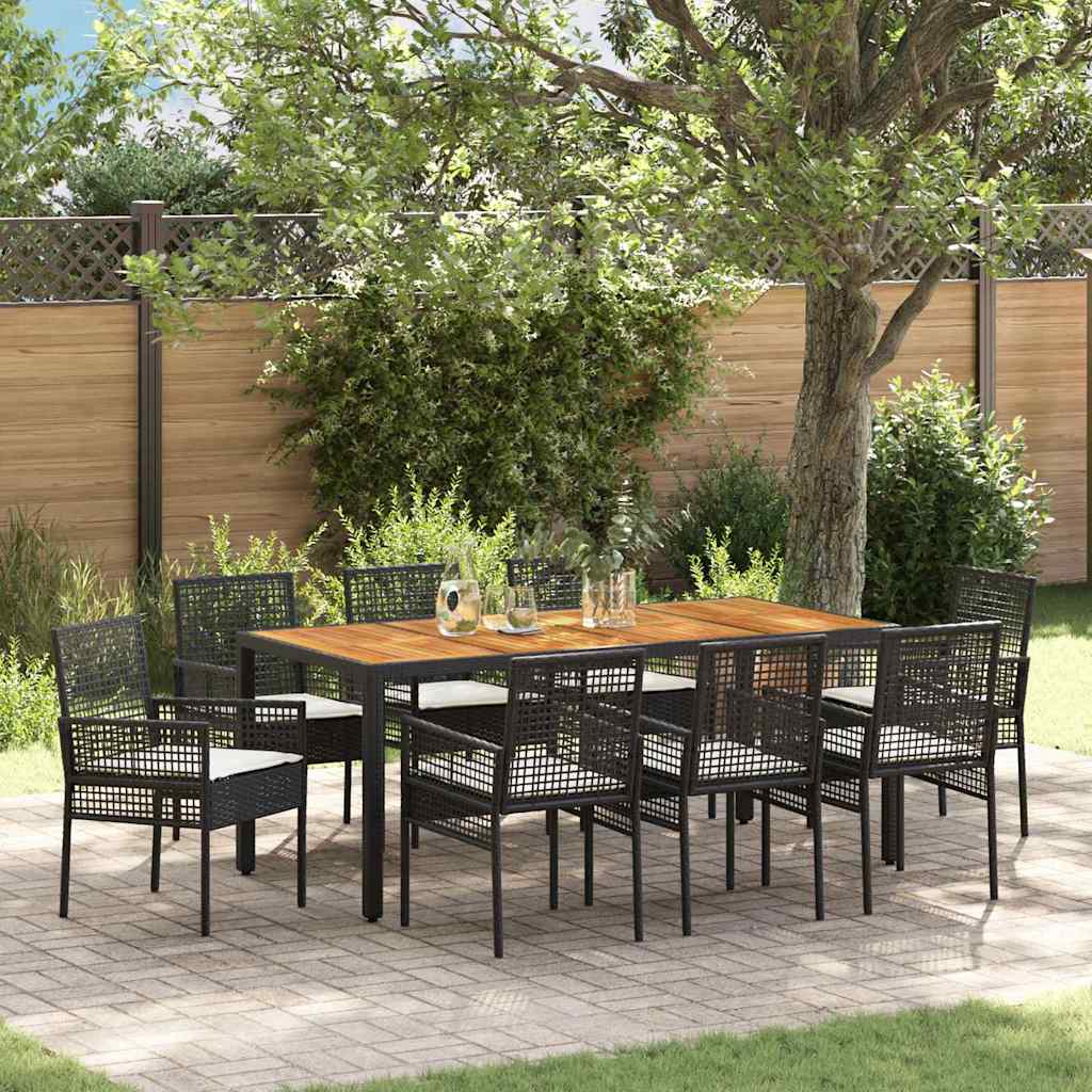 Have Spisebordssæt 9 stk. Sort polyrattan