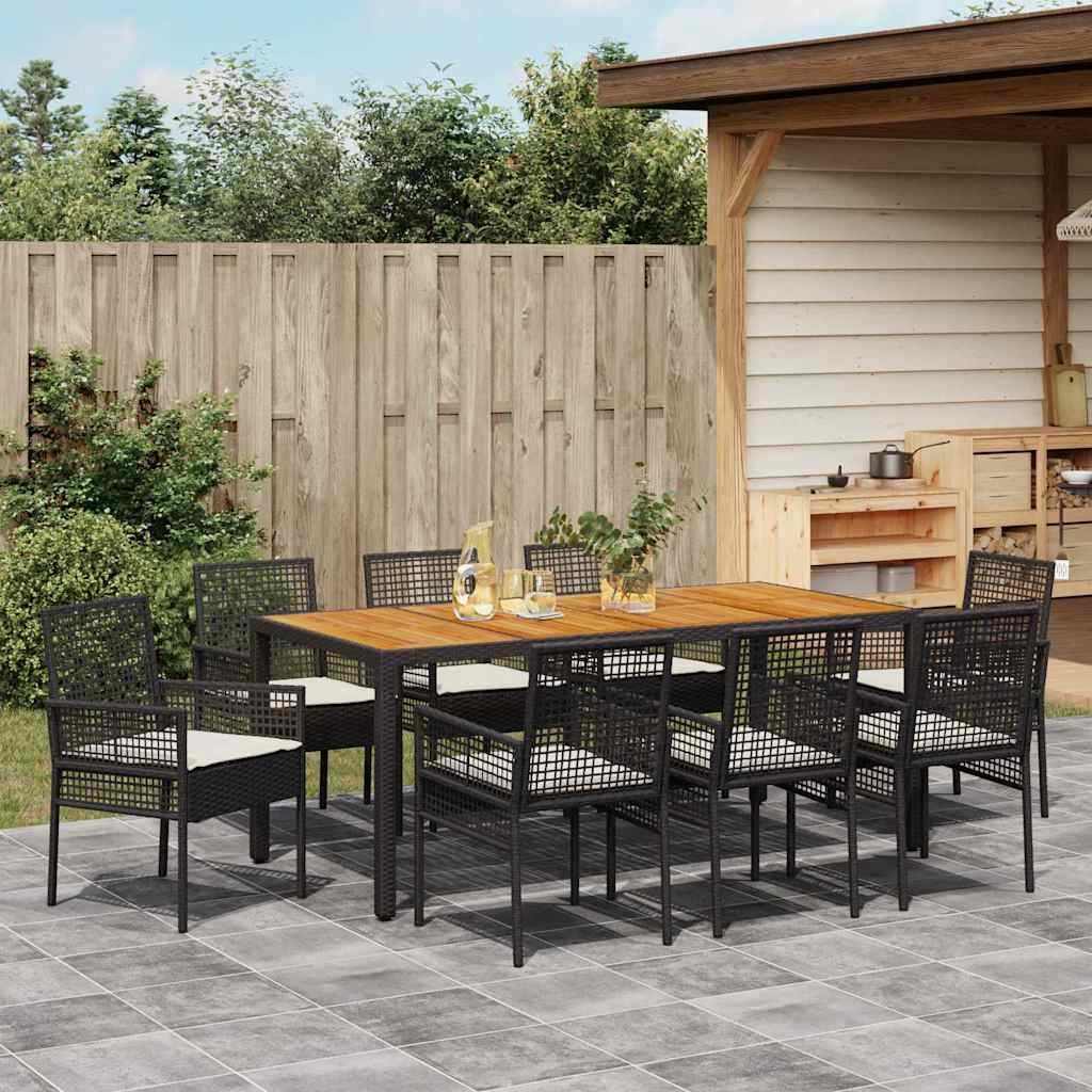 Have Spisebordssæt 9 stk. Sort polyrattan