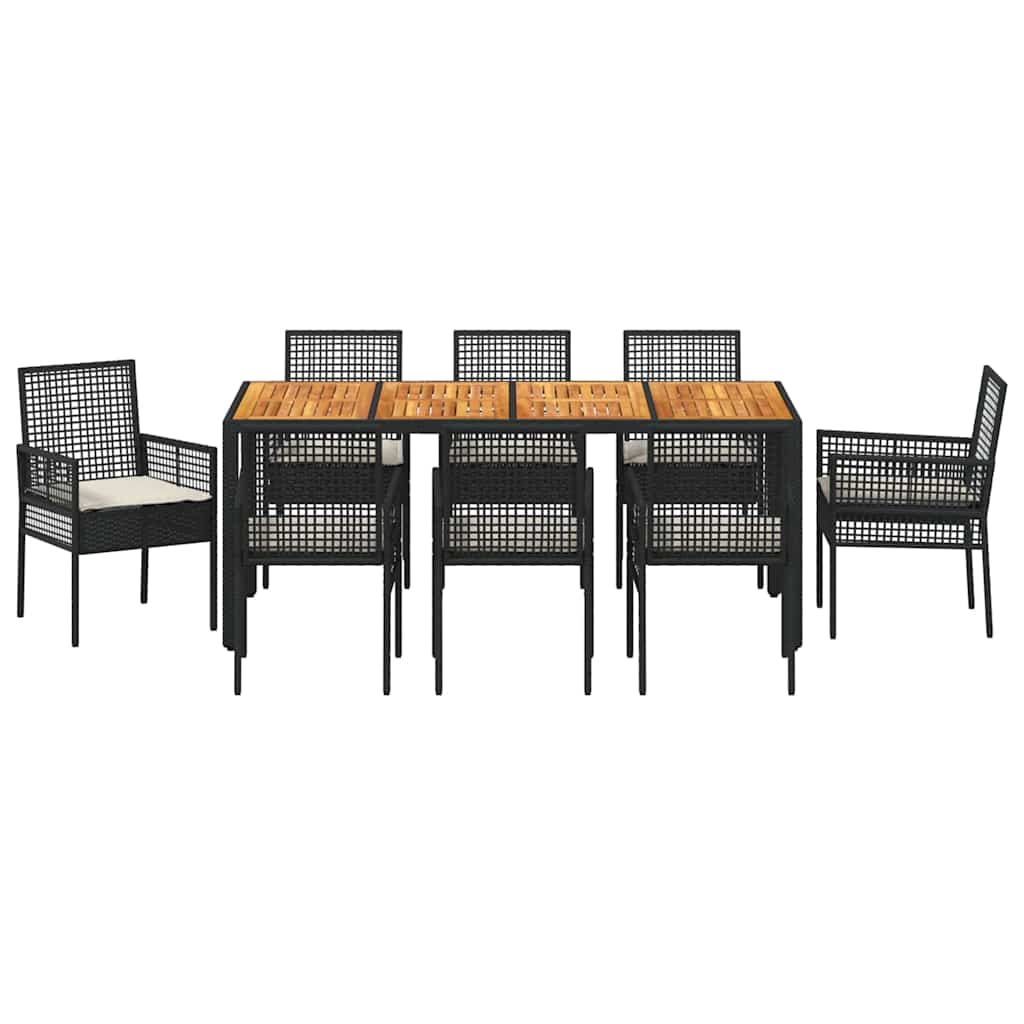Have Spisebordssæt 9 stk. Sort polyrattan