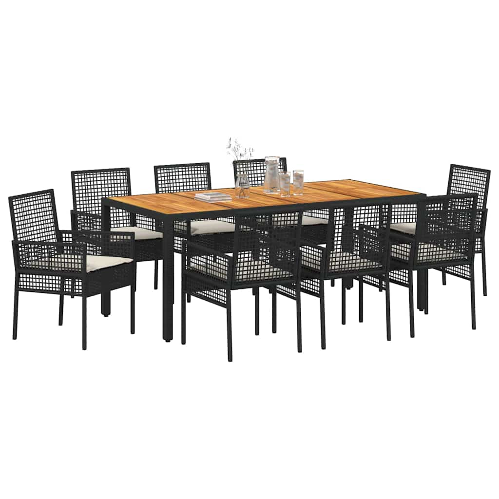 Have Spisebordssæt 9 stk. Sort polyrattan