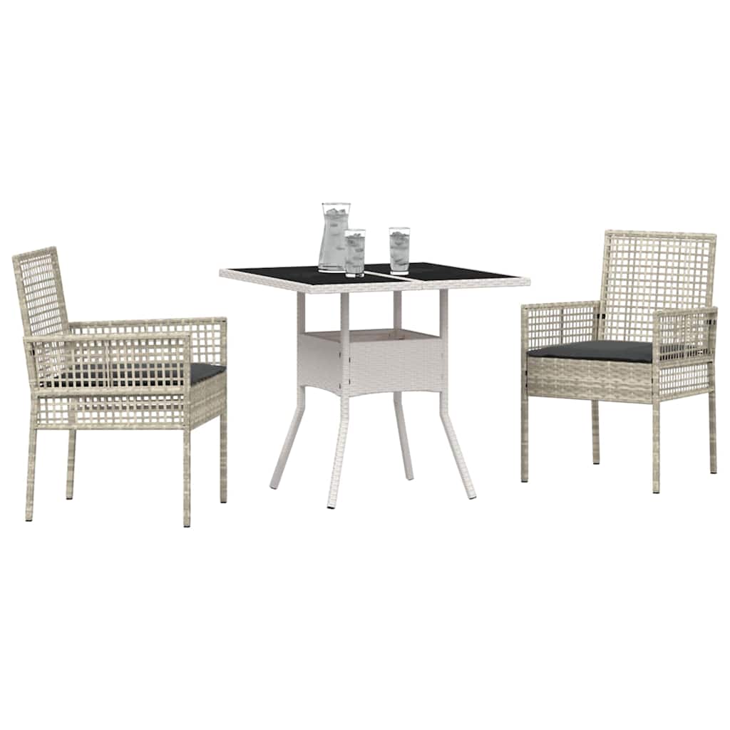 Have Spisebordssæt 3 stk. Lysegrå polyrattan