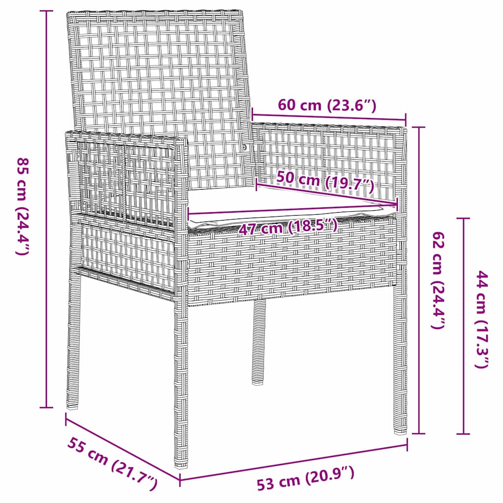 Have Spisebordssæt 3 stk. Lysegrå polyrattan