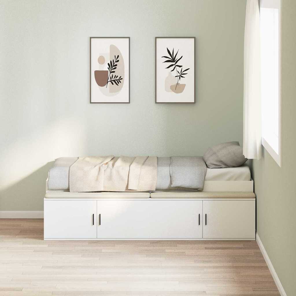 Sengestel med skuffe med dør Hvid 100 x 200 cm Konstrueret træ