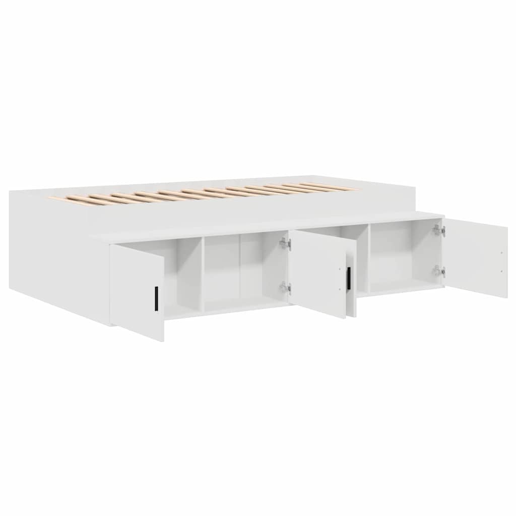 Sengestel med skuffe med dør Hvid 90 x 200 cm Konstrueret træ
