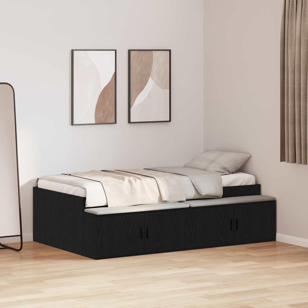 Sengestel med skuffe Sort eg 90 x 200 cm Konstrueret træ