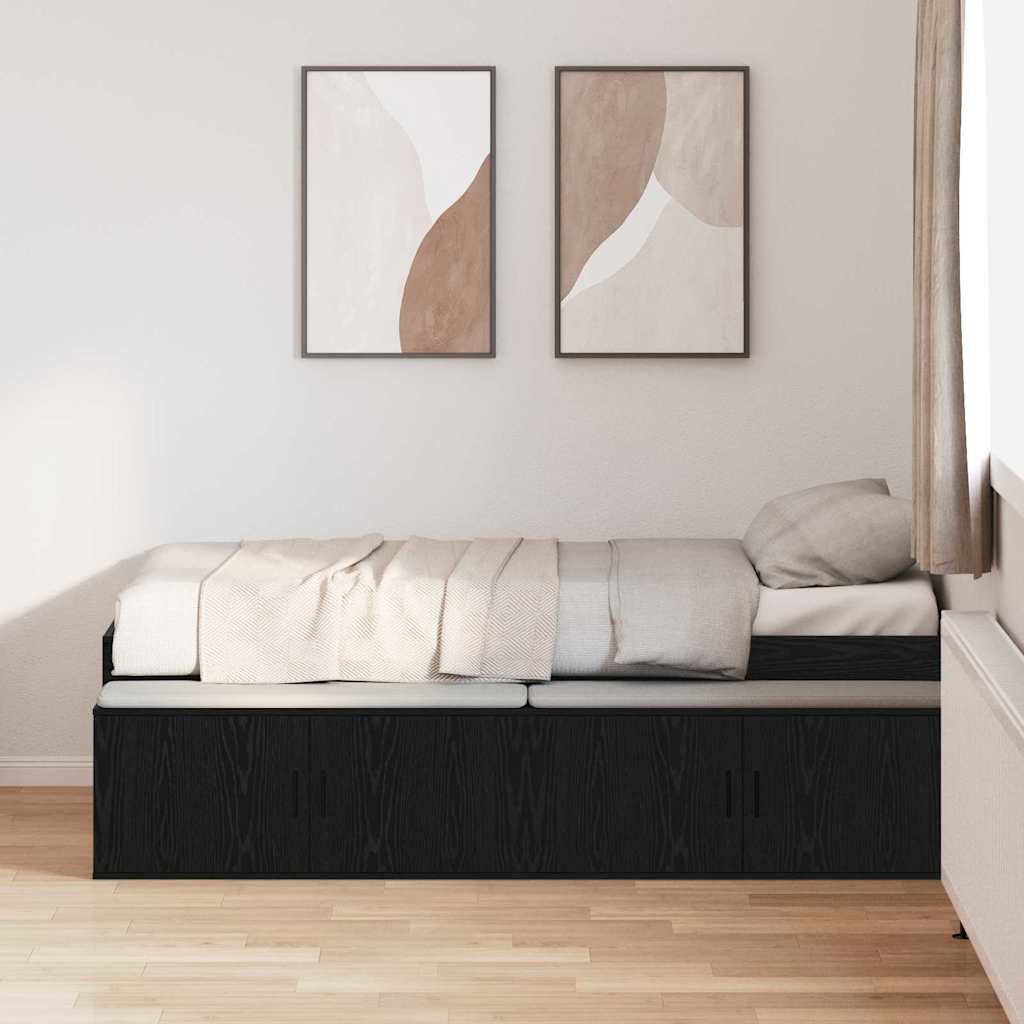 Sengestel med skuffe Sort eg 90 x 200 cm Konstrueret træ