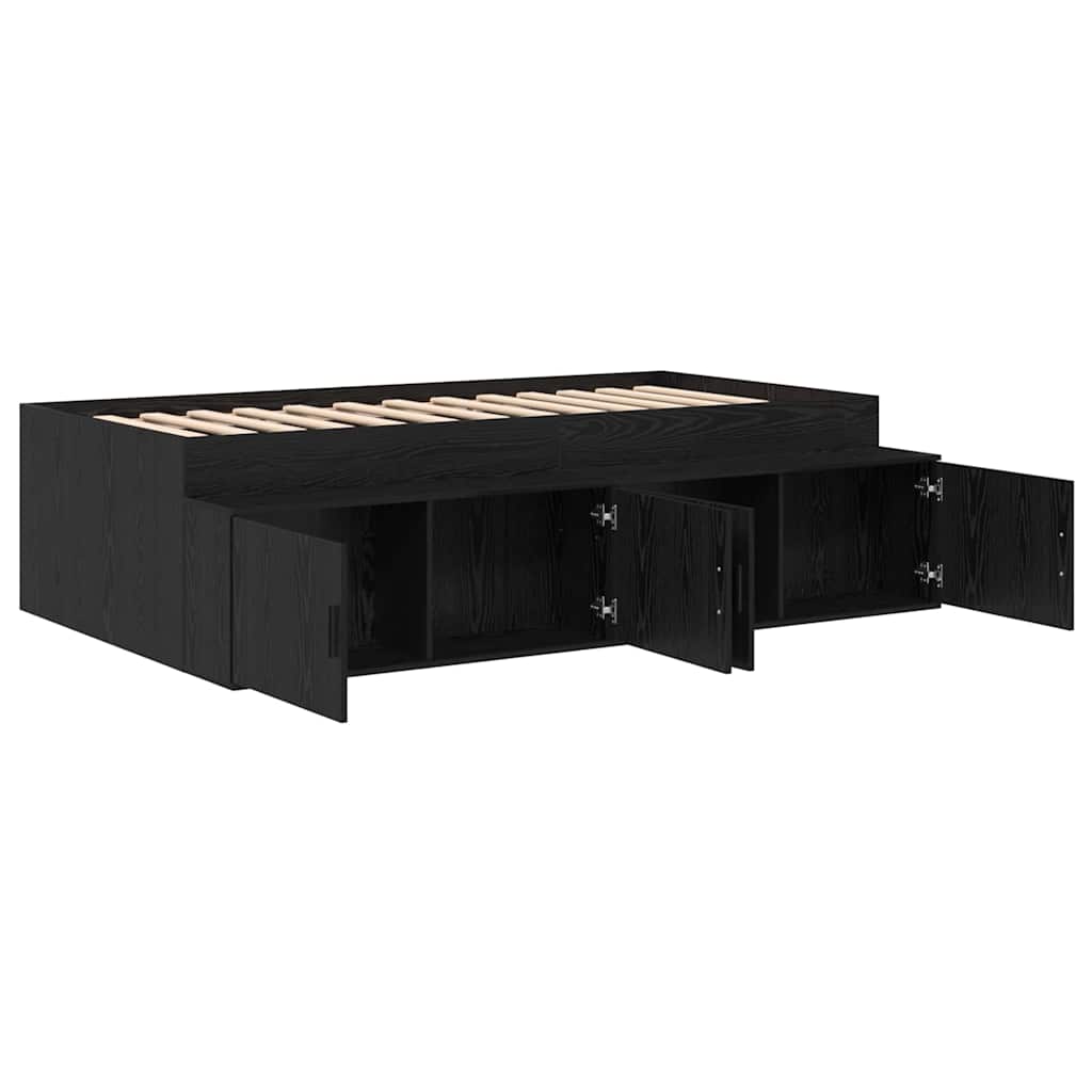 Sengestel med skuffe Sort eg 90 x 200 cm Konstrueret træ