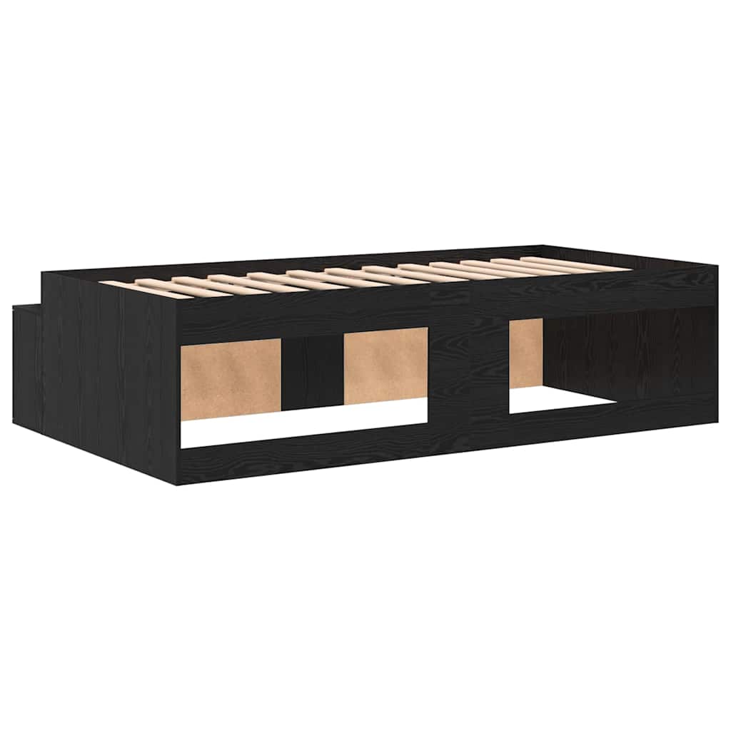 Sengestel med skuffe Sort eg 90 x 200 cm Konstrueret træ