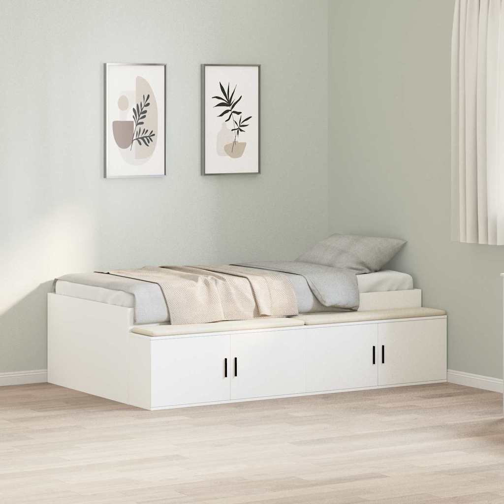 Sengestel med skuffe med dør Hvid 70 x 190 cm Konstrueret træ
