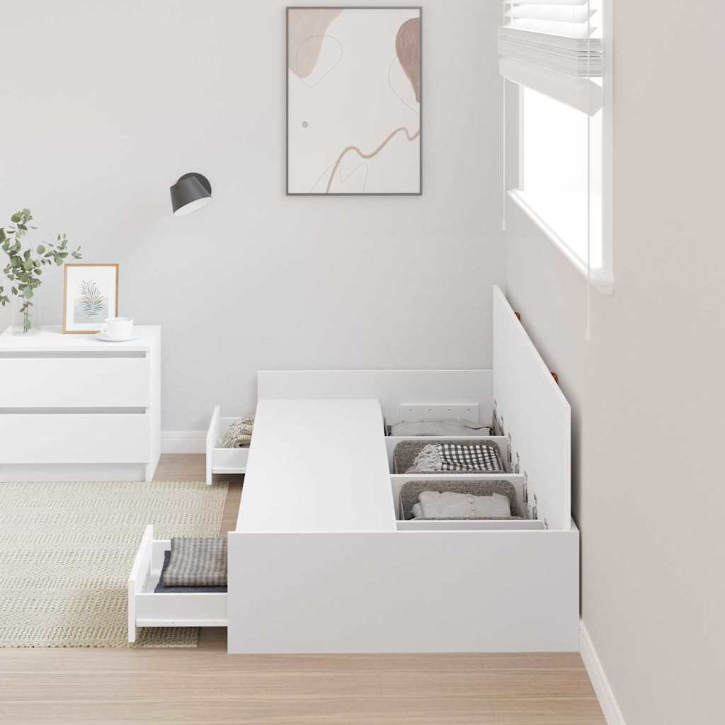 Sengestel med skuffe med dør Hvid 80 x 200 cm Konstrueret træ