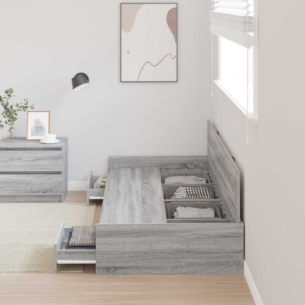 Sengestel med skuffe Grå Sonoma 80 x 200 cm Konstrueret træ