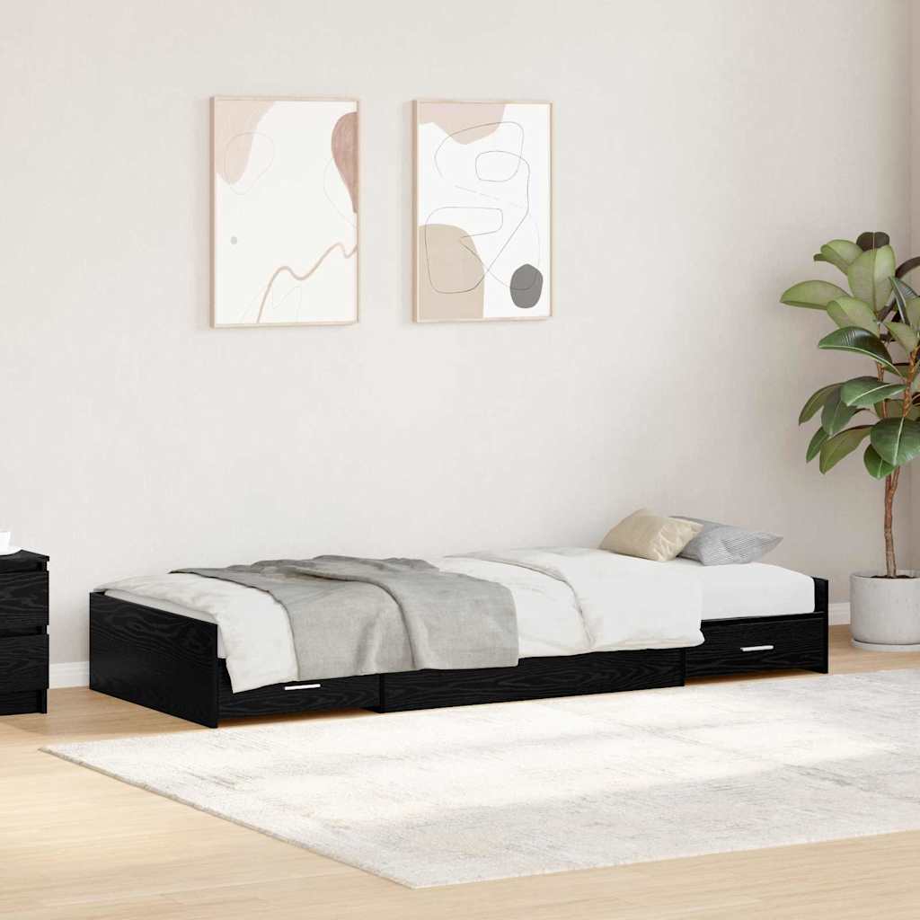 Sengestel med skuffe Sort eg 90 x 190 cm Konstrueret træ