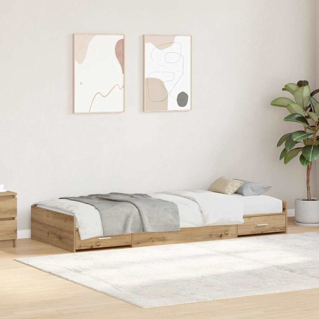 Sengestel med skuffe Artisan Egetræ 90 x 190 cm Konstrueret træ