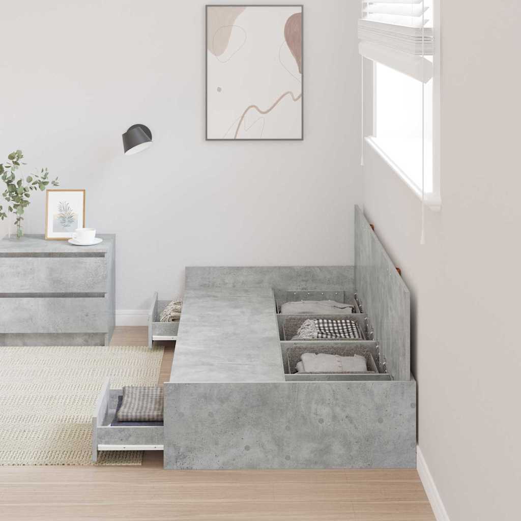 Sengestel med skuffe Beton Grå 75 x 190 cm Konstrueret træ