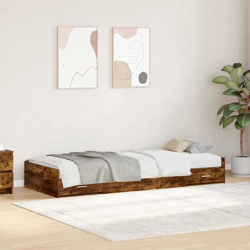 Sengestel med skuffe Røget eg 75 x 190 cm Konstrueret træ