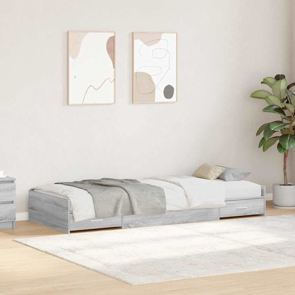 Sengestel med skuffe Grå Sonoma 75 x 190 cm Konstrueret træ