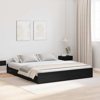 Seng med opbevaring Sort eg 200 x 200 cm Konstrueret træ