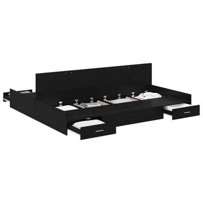 Seng med opbevaring Sort eg 200 x 200 cm Konstrueret træ