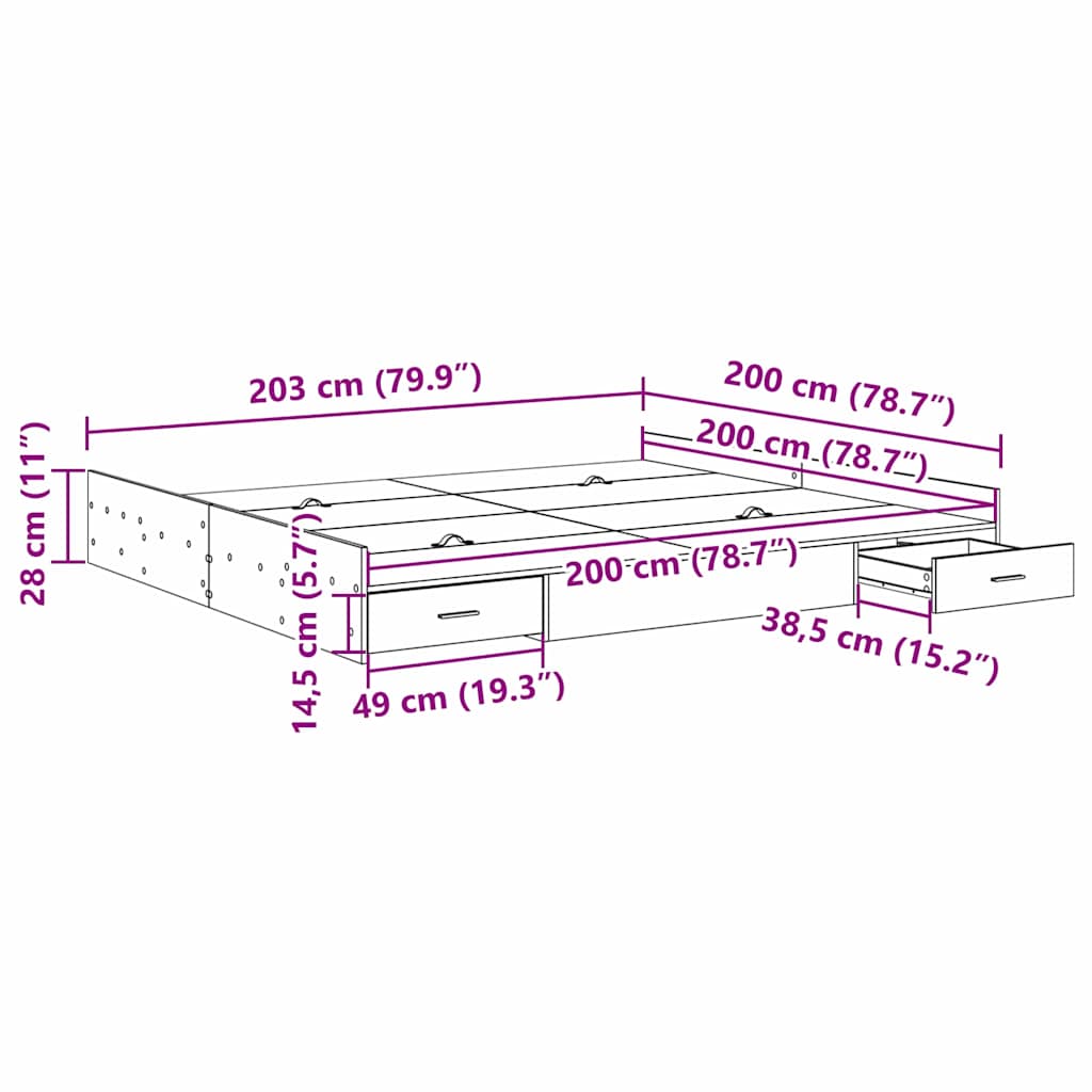 Seng med opbevaring Sonoma eg 200 x 200 cm Konstrueret træ