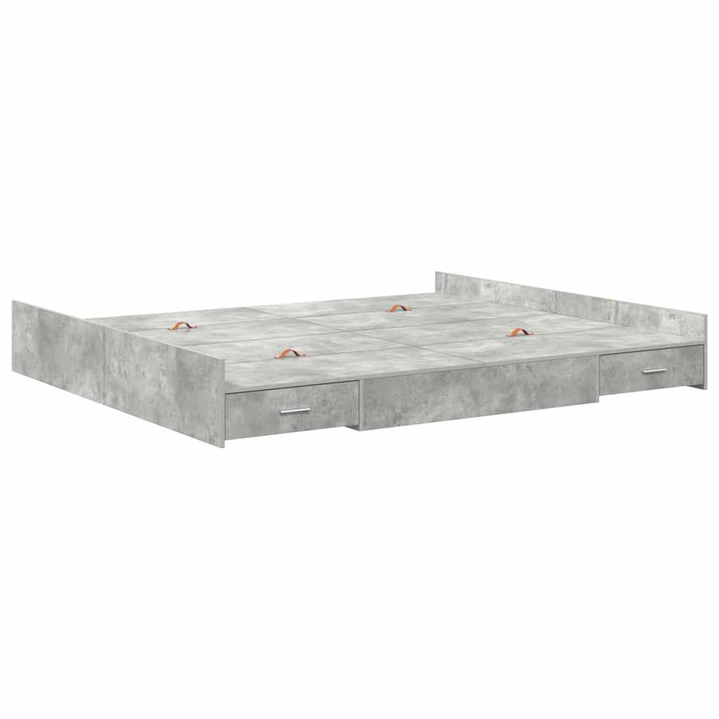 Seng med opbevaring Beton Grå 200 x 200 cm Konstrueret træ