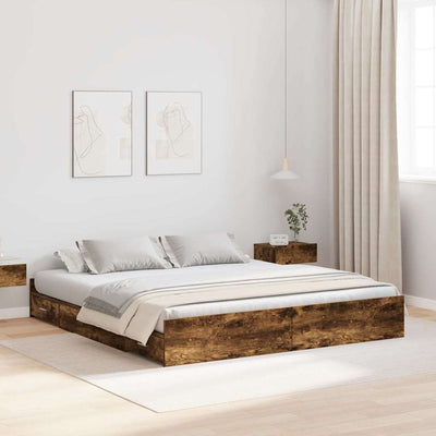 Seng med opbevaring Røget eg 200 x 200 cm Konstrueret træ
